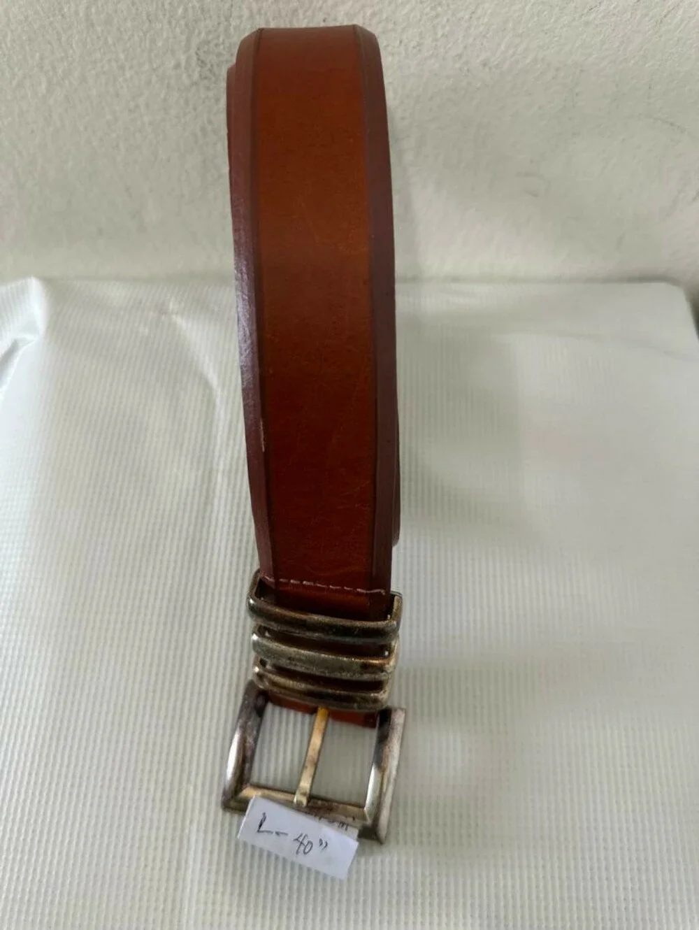 Vintage KENNETH COLE Brown Leather Belt Silver Buckle